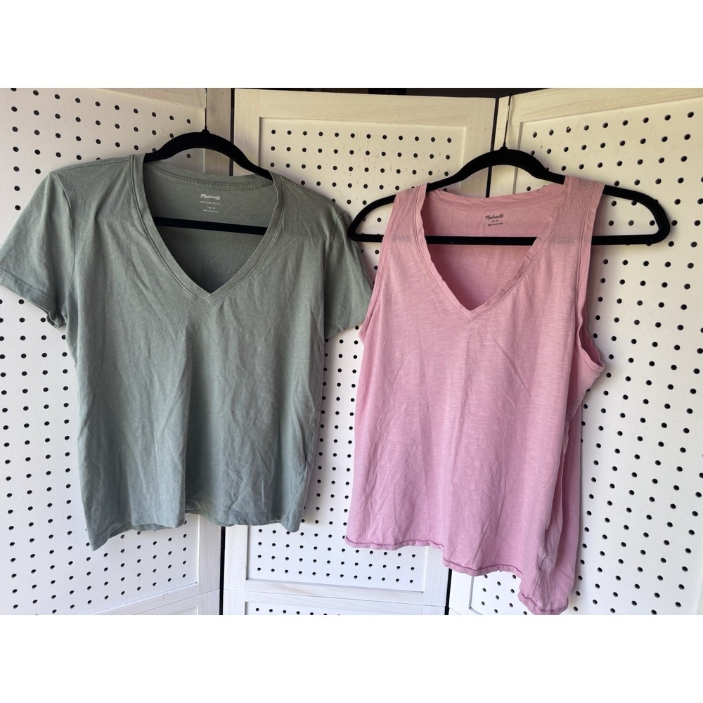 LOT/2 Madewell Shirts Women's Small Pink‎ Tank Top Green Short SLV Tee Shirt
